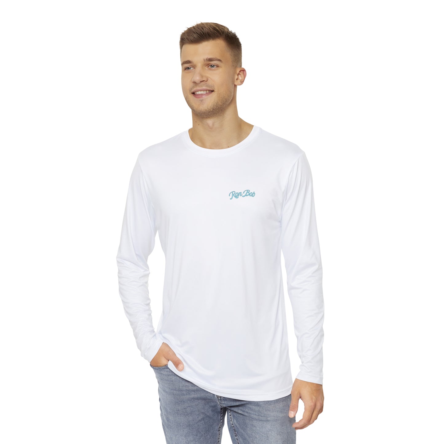 Polyester Men's Long Sleeve Shirt with Traditional Logo (White)