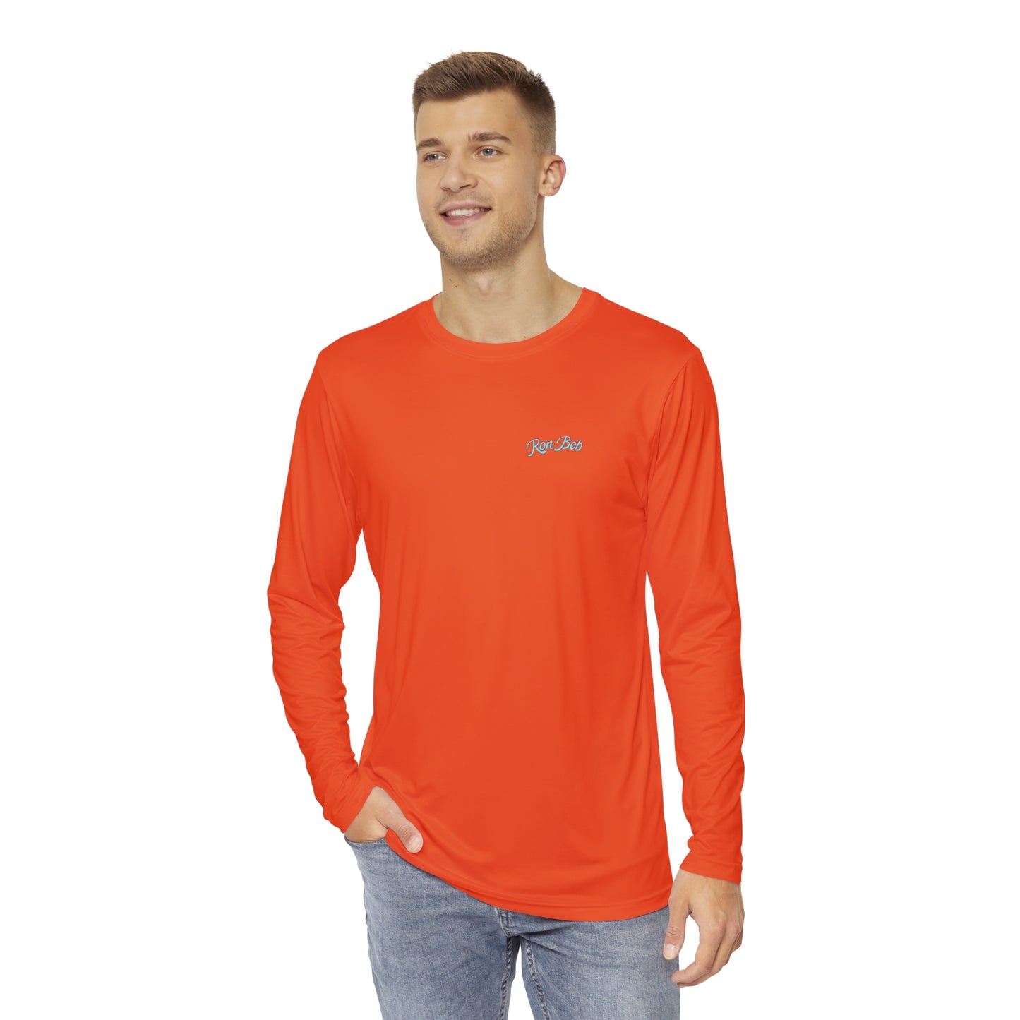 Polyester Men's Long Sleeve Shirt with 3 Color Logo (Sunset Orange)