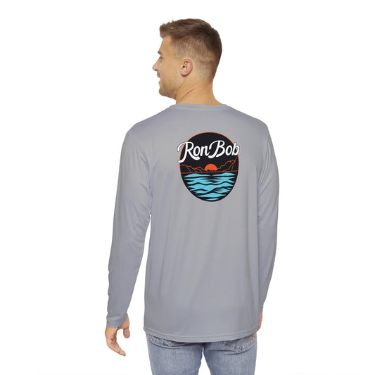 Polyester Men's Long Sleeve Shirt with 3 Color Logo (Grey)