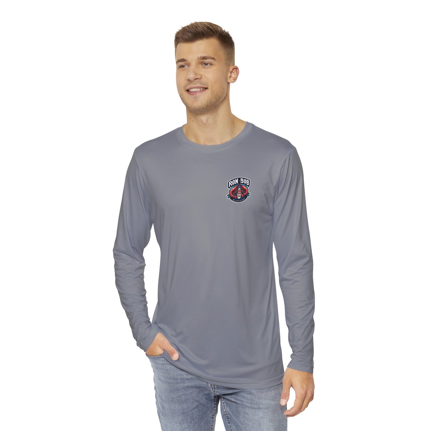 Polyester Prawn Fisherman Long Sleeve T-Shirt (Grey)