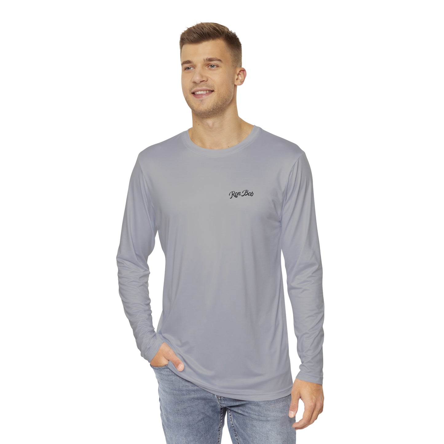 Polyester Men's Long Sleeve Shirt with 3 Color Logo (Grey)