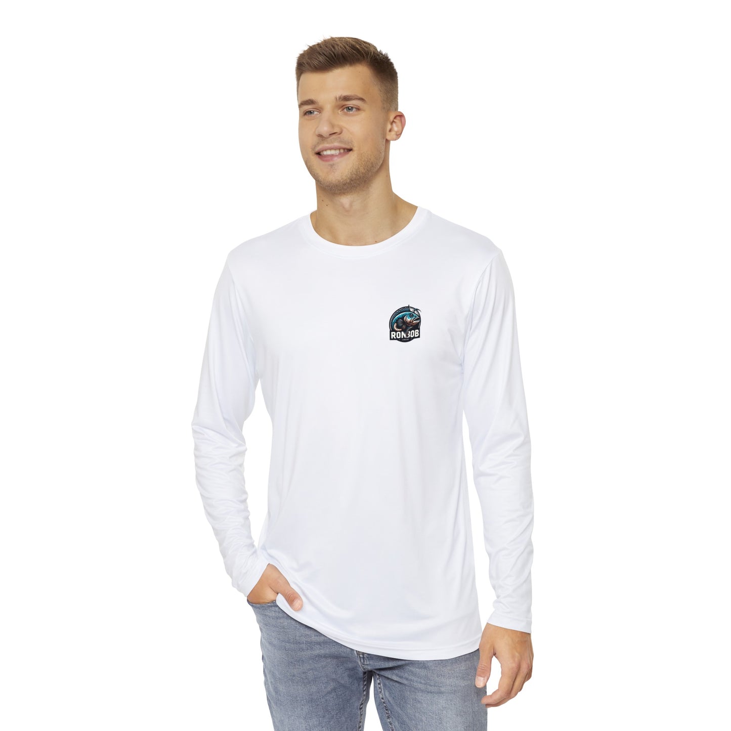 Polyester Blue Lingcod Long Sleeve T-Shirt (White)