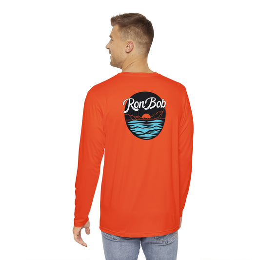 Polyester Men's Long Sleeve Shirt with 3 Color Logo (Sunset Orange)