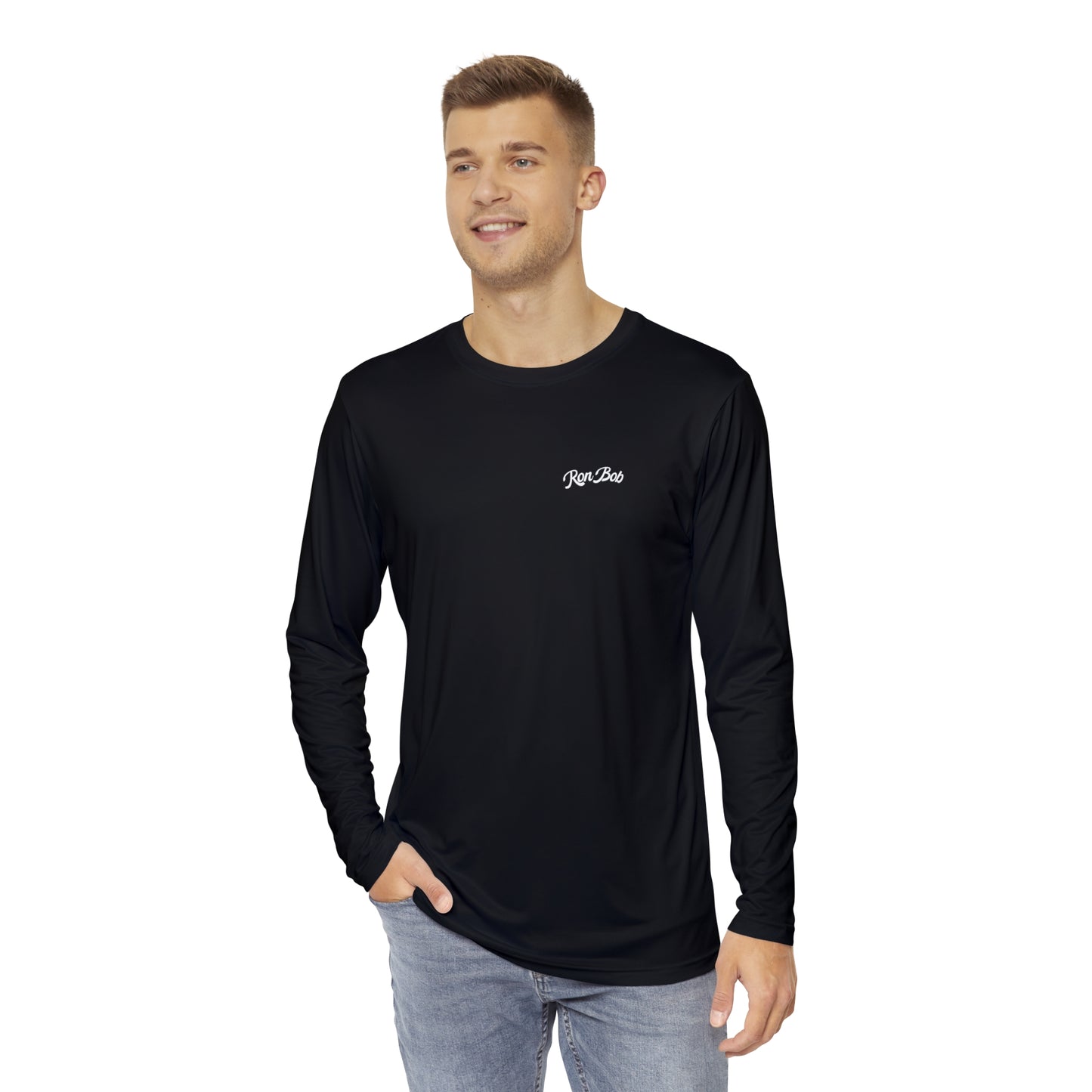 Polyester Men's Long Sleeve Shirt with Black/White Logo (Black)