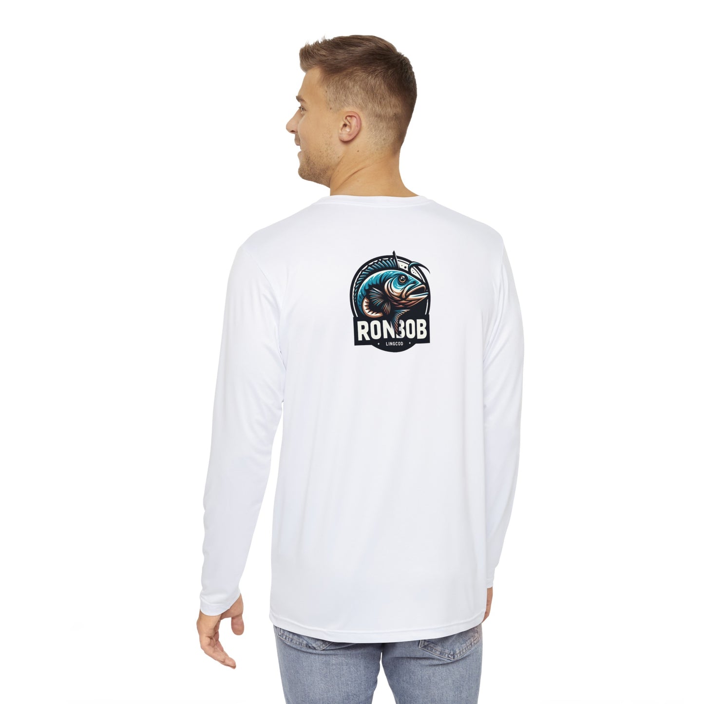 Polyester Blue Lingcod Long Sleeve T-Shirt (White)