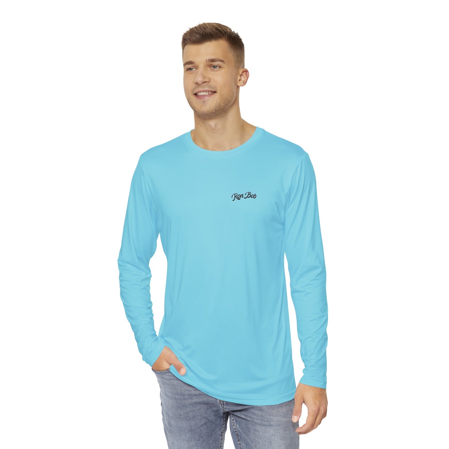 Polyester Men's Long Sleeve Shirt with Traditional Logo (Glacier Blue)